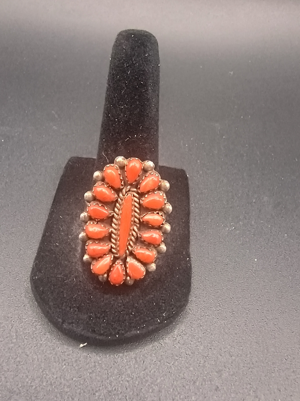 Old Pawn Zuni Petite Point Coral Ring Size 8